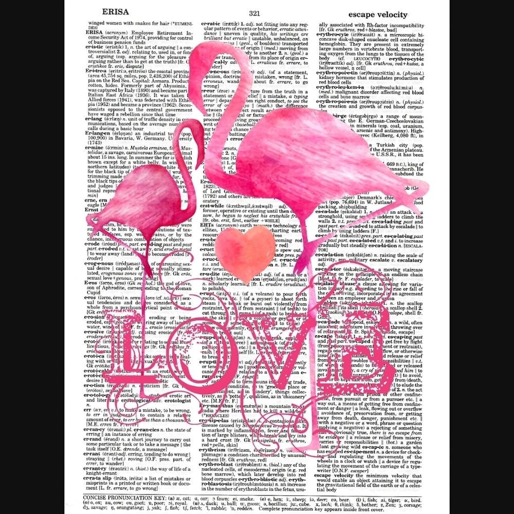 Flamingo Love Tropical Vintage Book Page Print - Picture 4 of 4